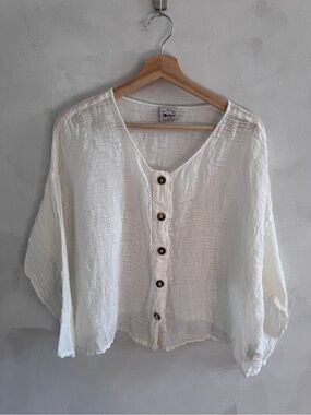 La Bottega di Brunella - Linen Cropped Button Front Top Ivory - Made in Italy